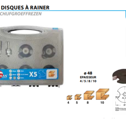 Leman : Coffret 5 disques a rainer carbure + arbre 8 mm