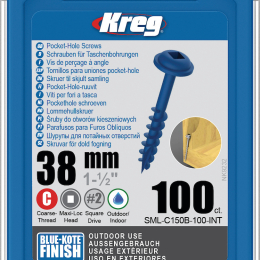 Kreg : Vis  Blue-Kote 38 mm / 1,25", gros filet, Maxi-Loc, 100 pièces