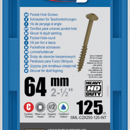 Kreg : Vis  Protec-Kote 64 mm / 2,5", gros filet, Maxi-Loc, 125 pièces
