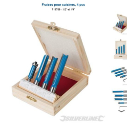 Coffret 4 fraises carbure - queue 6,35 / 12,7 mm