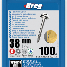 Kreg : Vis acier inoxydable 38 mm / 1,5", gros filet, Maxi-Loc, 100 pièces