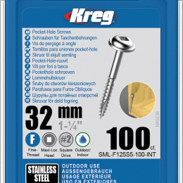 Kreg : vis acier inoxydable 32 mm / 1,25 ", filetage fin - 100 pieces