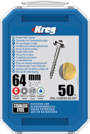 Kreg : Vis acier inoxydable 64 mm / 2,5", gros filet, Maxi-Loc, 50 pièces