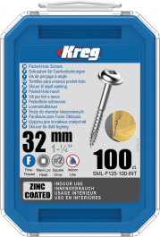 Kreg : vis acier inoxydable 32 mm / 1,25 ", filetage fin - 100 pieces